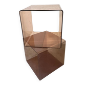 Pair of smoked Plexiglas cubes by Michel Dumas