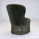 Chaise d'appoint danoise des années 1970, velours vert, pieds en bois de hêtre.