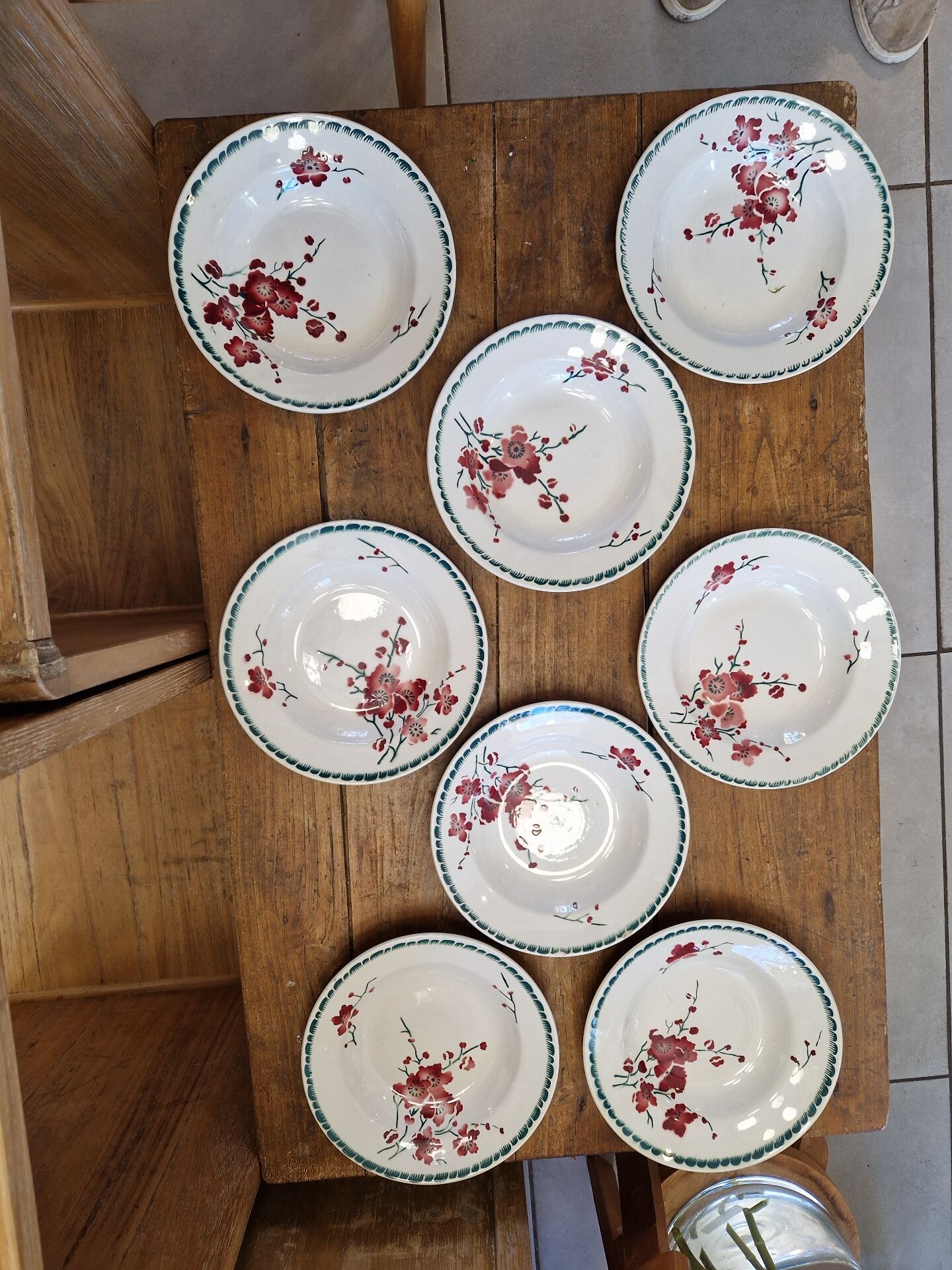 Set of 8 Deep Plates Cherry Blossom Badonviller