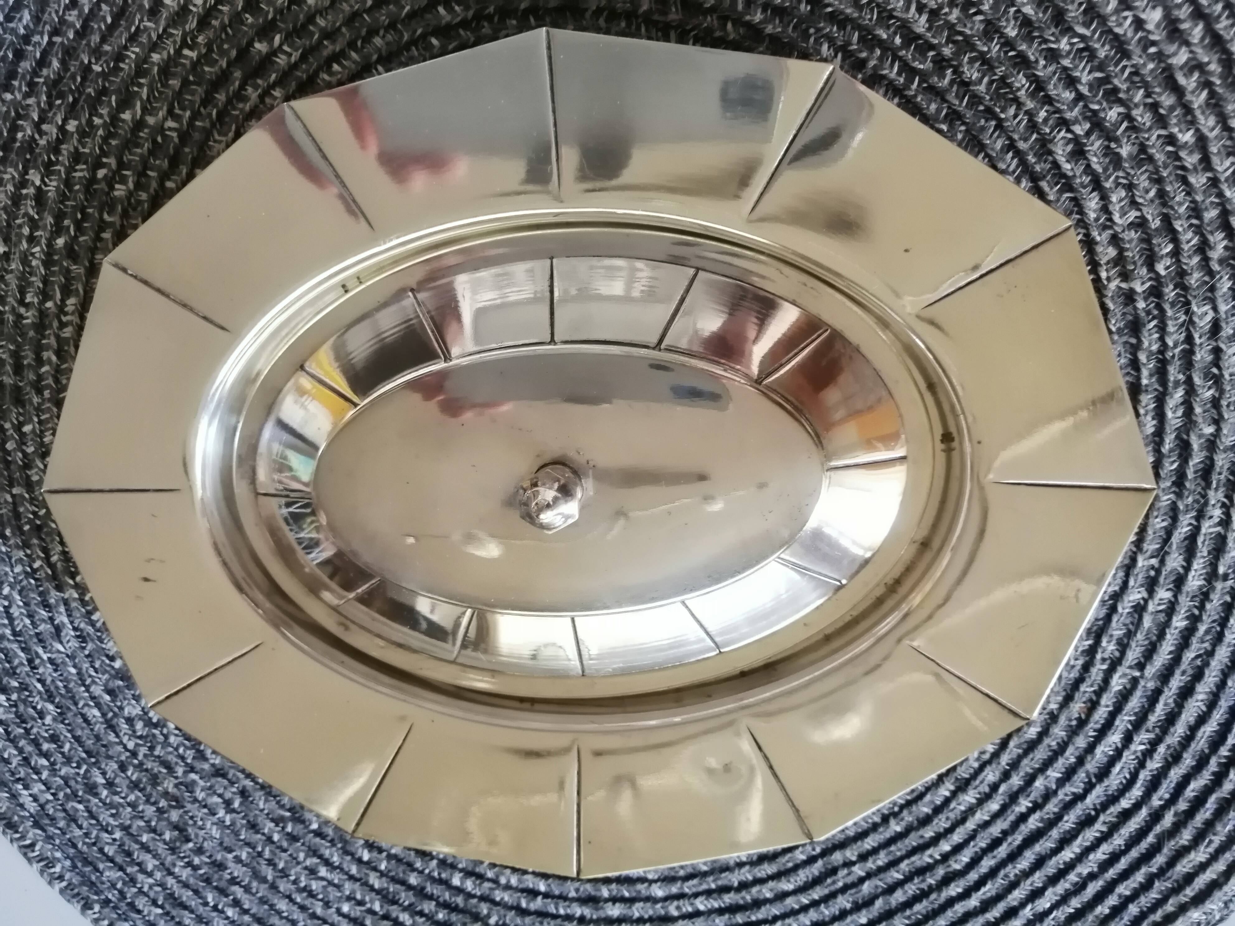 Glass sugar on art deco silver tray