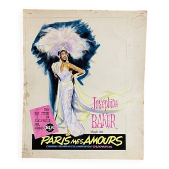 Original gouache of the poster "Paris, My Loves" by Joséphine Baker, 1959 • ART