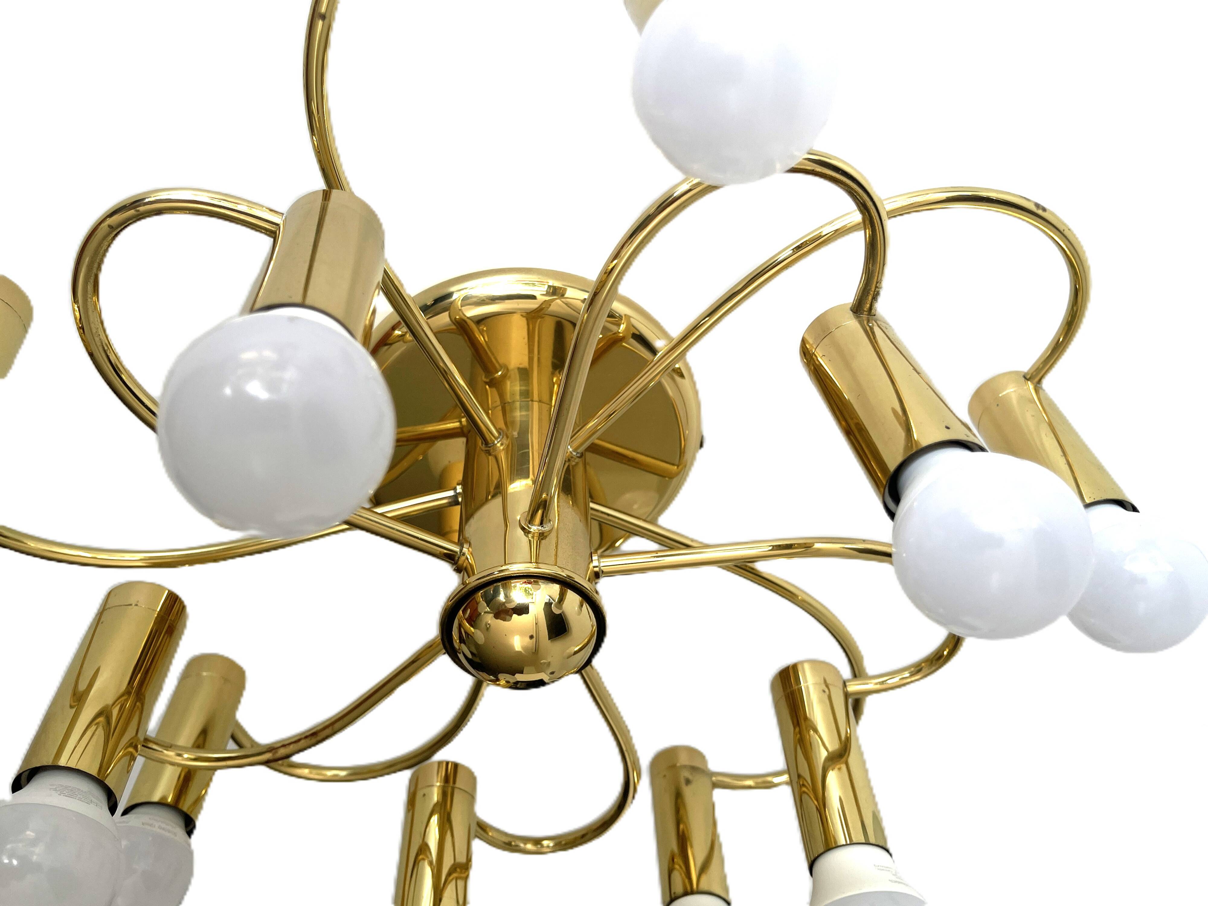 Honsel Leuchten ceiling light with 10 brass lights, Mid Century, 1970s.