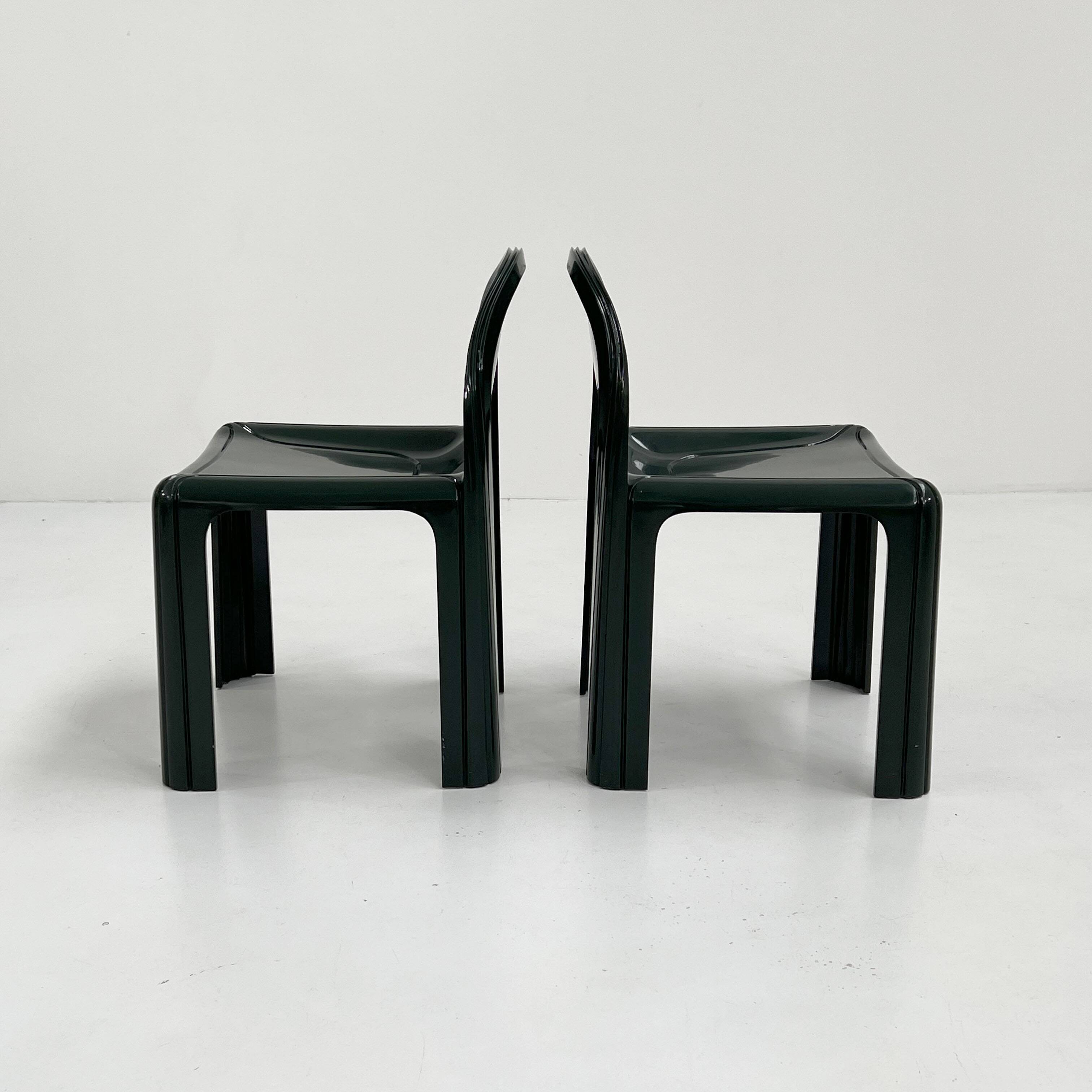 Pair of Dark Green Chairs Model 4854 Chair by Gae Aulenti for Kartell, 1970