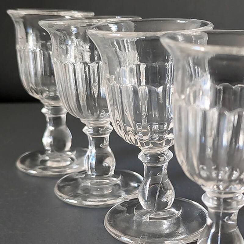 Vintage set of 4 hollow-ribbed tulip liqueur glasses