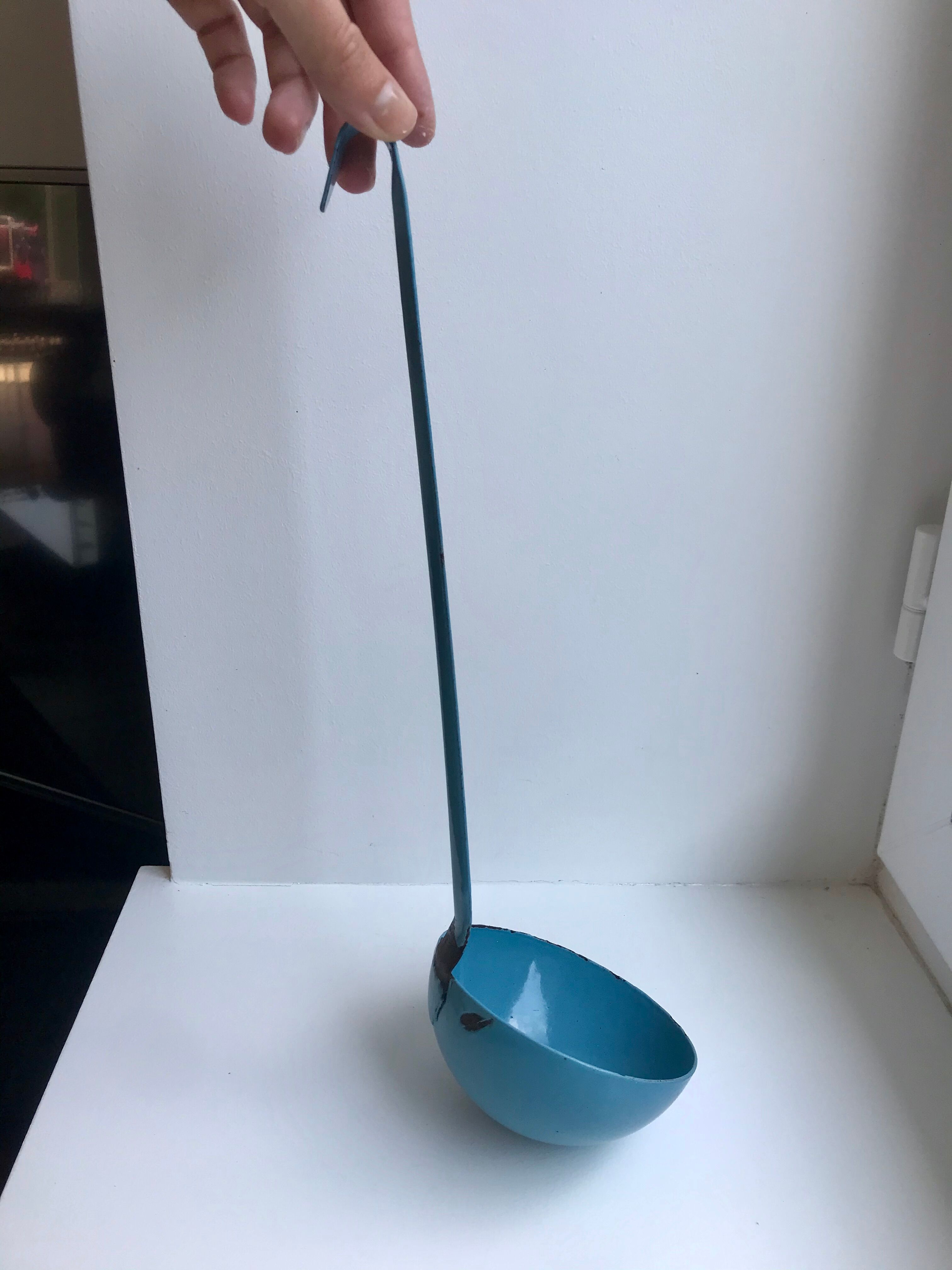 enamelled ladle in sky blue metal early twentieth century