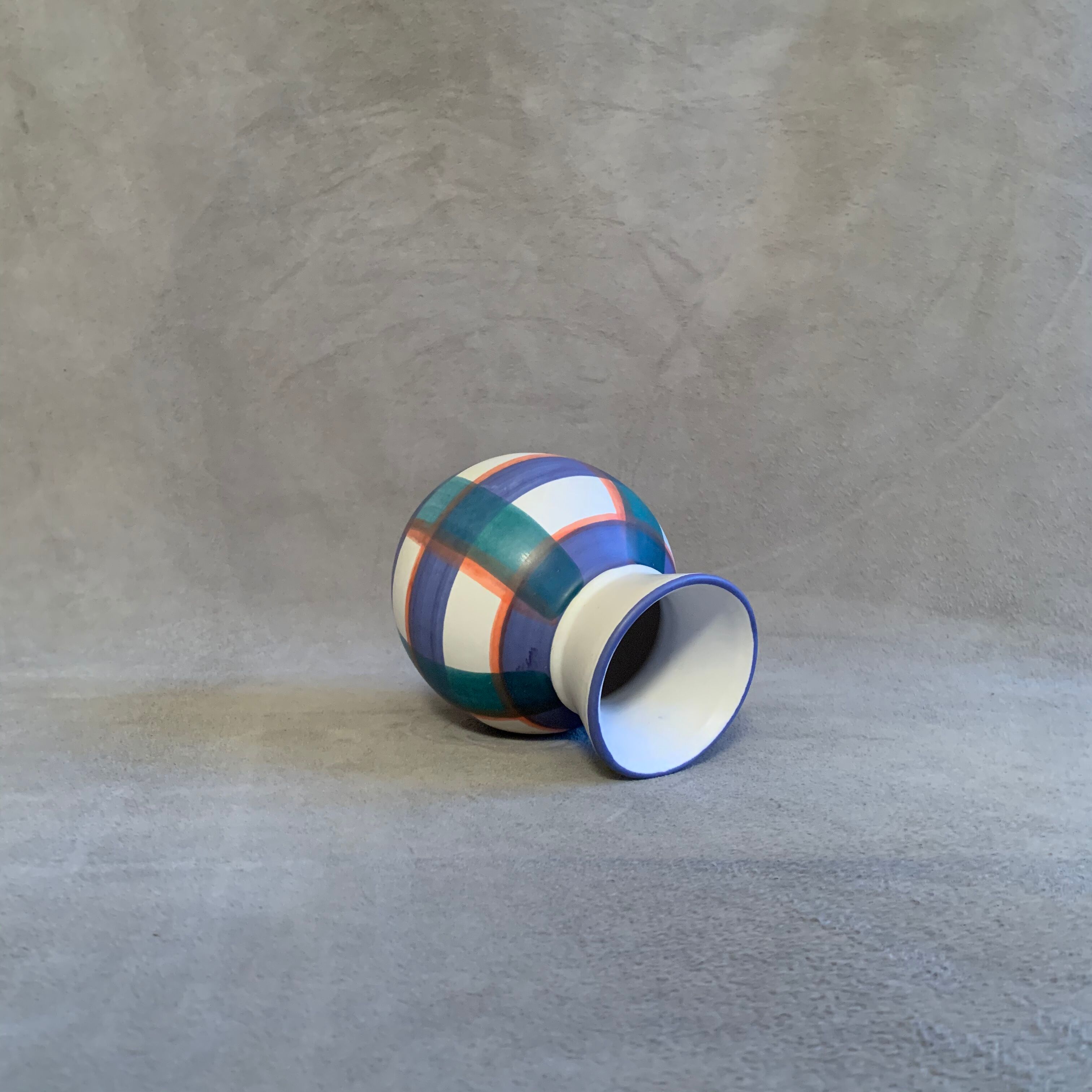 Green blue tartan vase