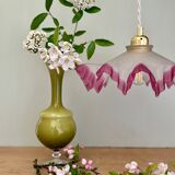 Vintage lace lampshade pendant light in pink frosted glass