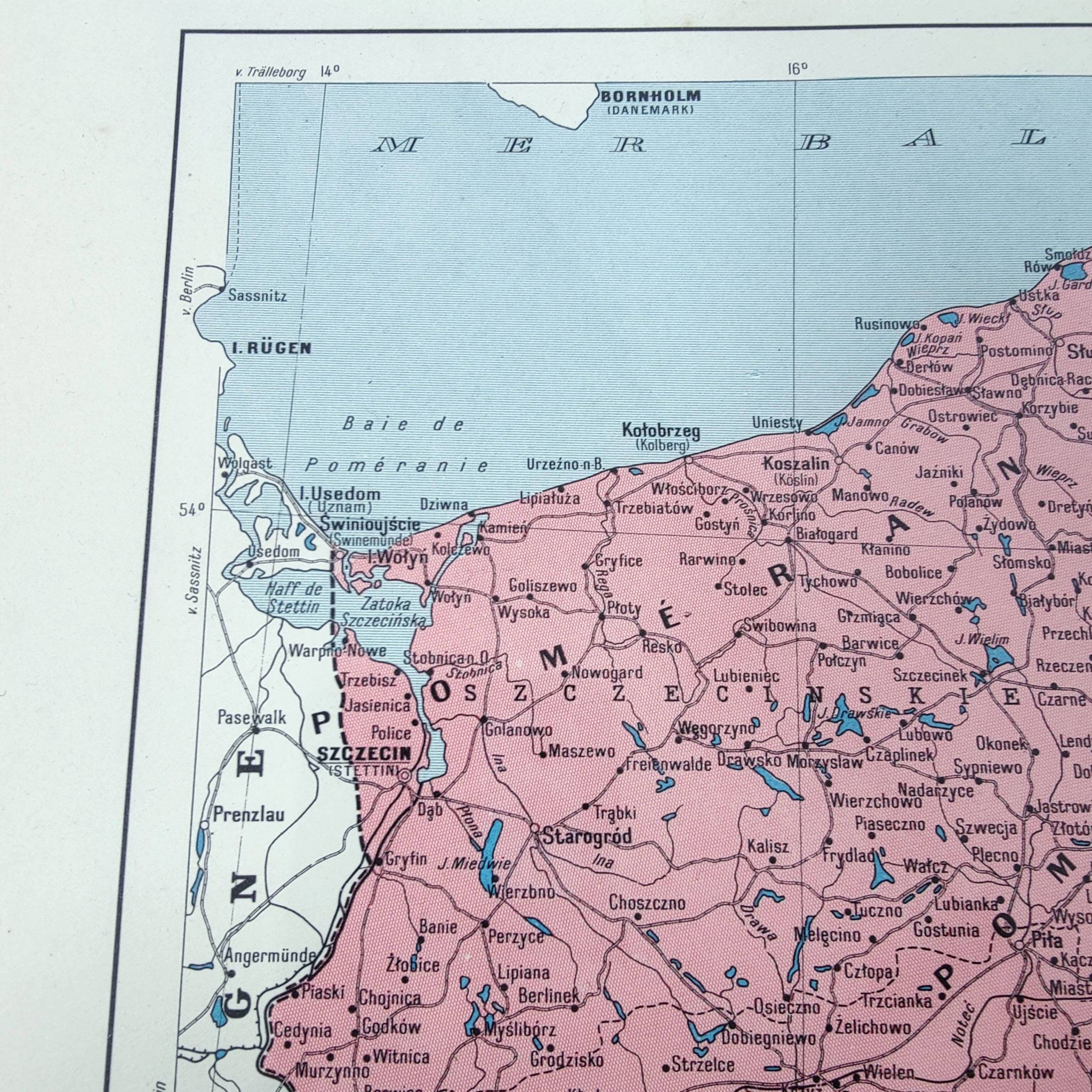 Old map of Poland Europe 43x43cm from 1950