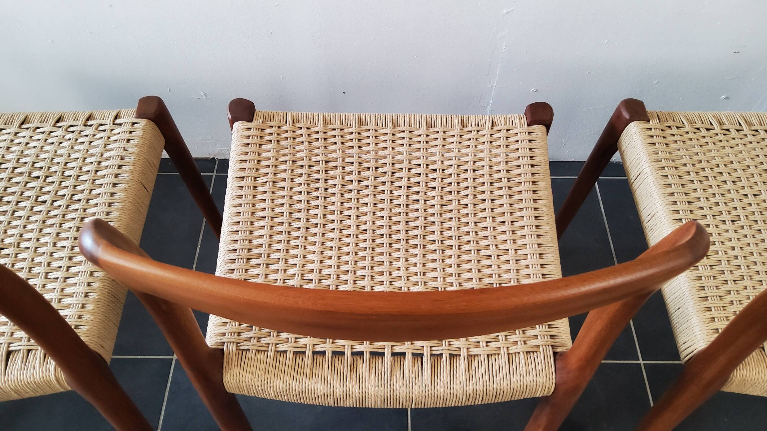 Danish dining chairs in wood and paper cord