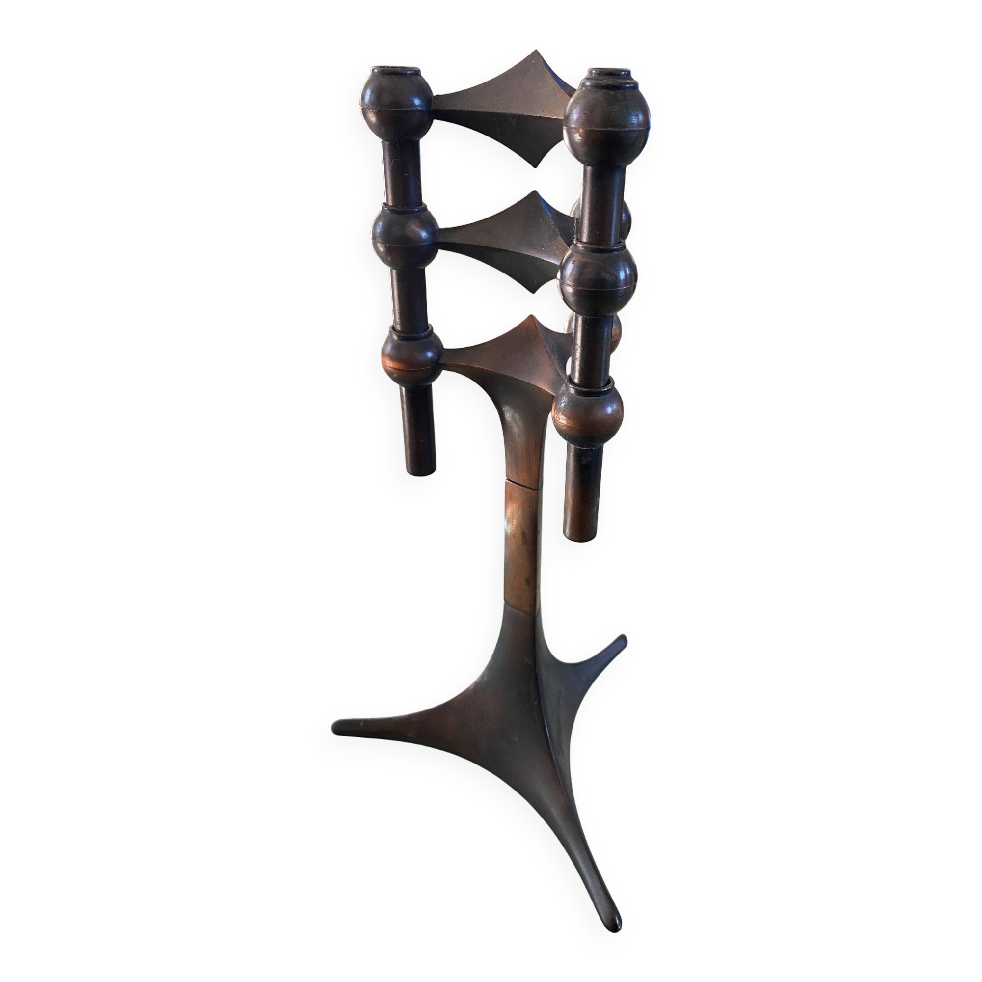 Base for candlesticks + 2 modular candlesticks NAGEL copper brown 1970