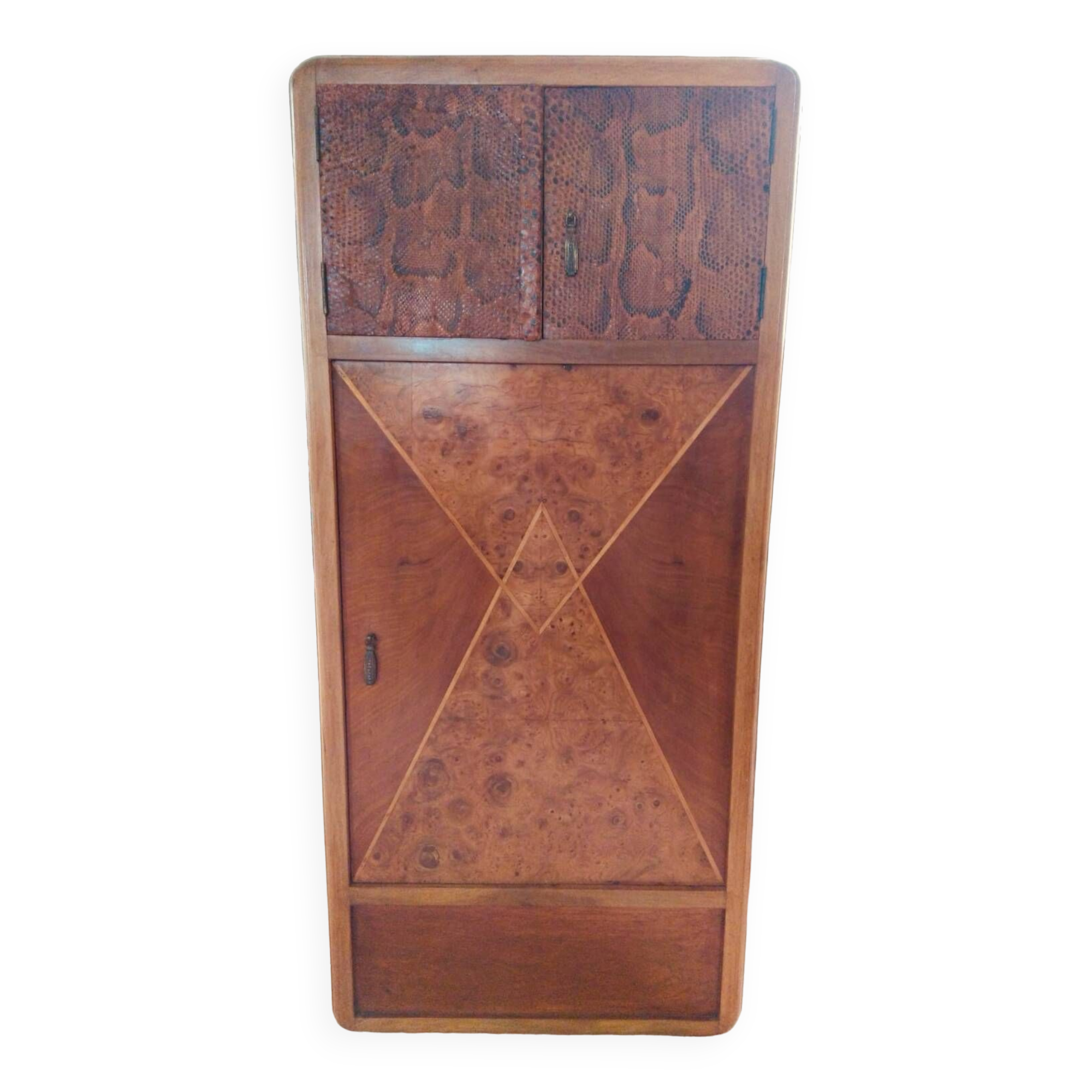 Art deco burl python walnut storage unit