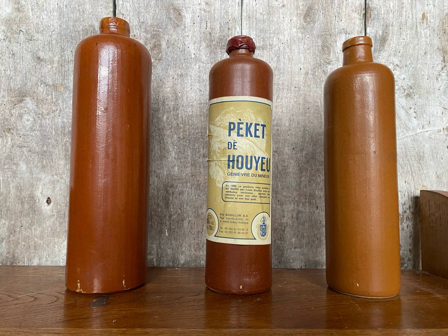 Set of 3 Old Vintage Brown Stoneware Bottles