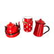 Set kettle coffee maker and milk pot in red-wrapped iron, 50/60 year.