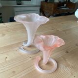 Set of 2 Murano glass soliflore vases with pink corolla