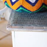 Trunk trunk stool Ottoman vintage leather white patina