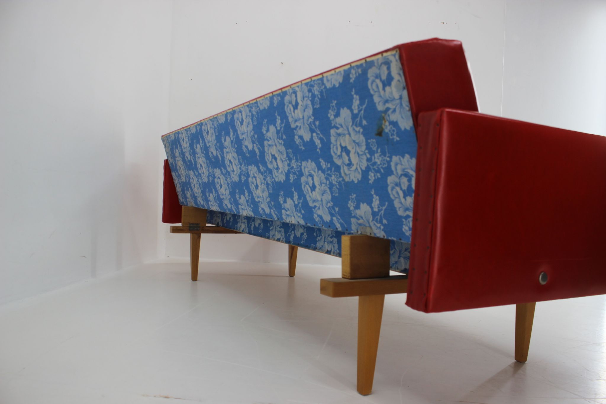1970s Red Leatherette Sofa ,Czechoslovakia