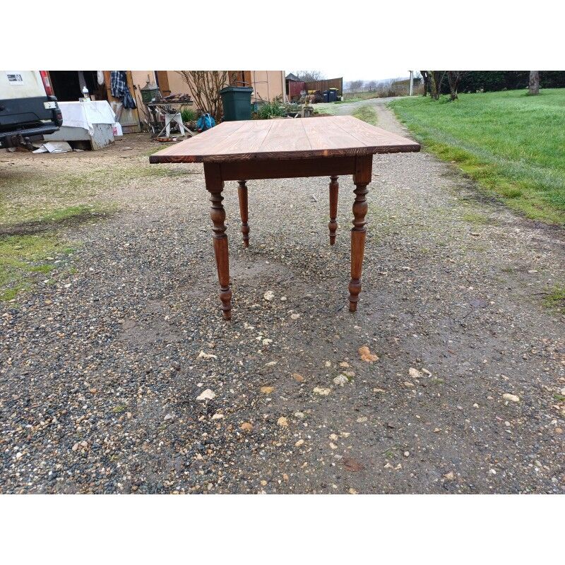 Country farmhouse table in pine and walnut, 1 drawer