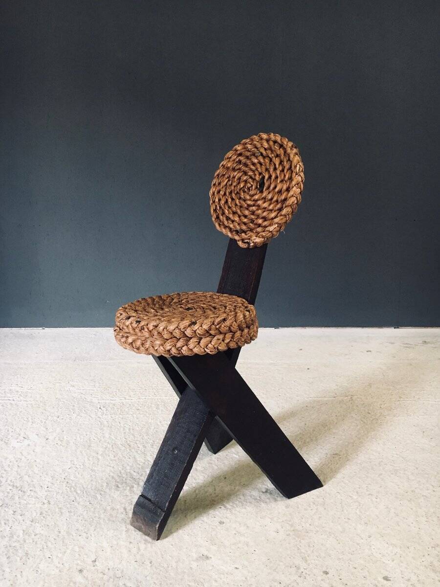 Mediterranean Tripod Side Chairs by Audoux Minet, France, 1950s, Set of 2