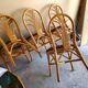 Set of 4 rattan and bamboo chairs, "fan" backrest, vintage 70s.