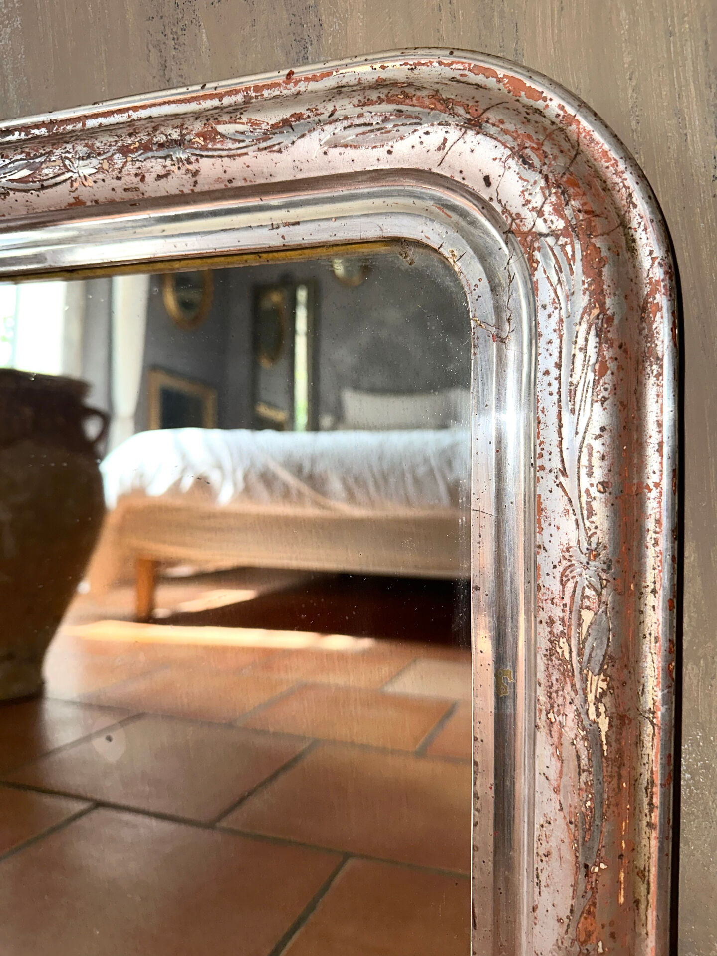 Miroir Louis-Philippe ancien feuille d’argent, XIXème