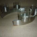 Pair of 2 table runners with 2 brushed steel chandeliers