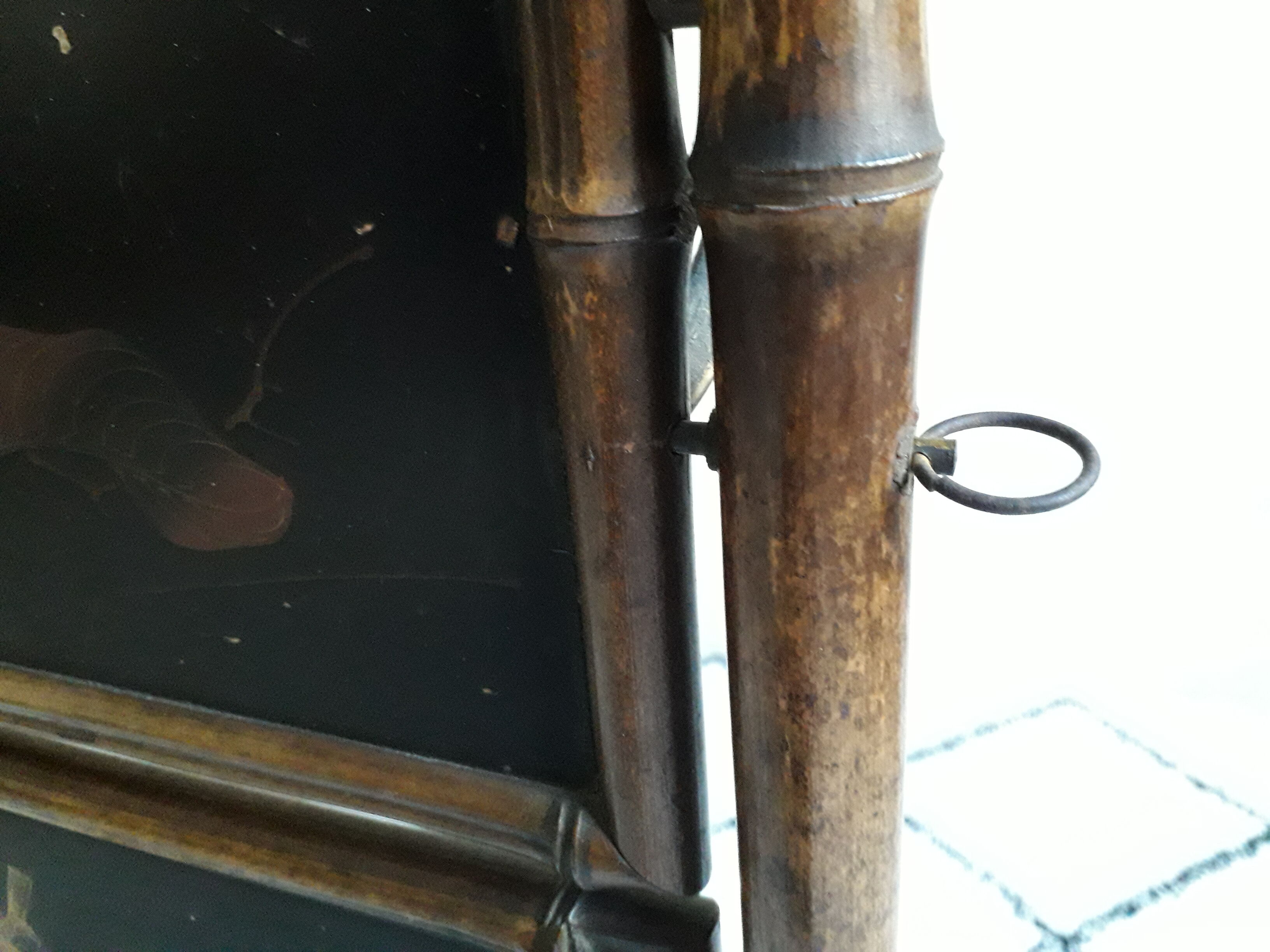 Bamboo shelves, fireplace