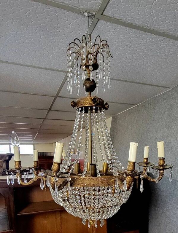 Lustre montgolfière, corbeille style Louis XV vers 1900