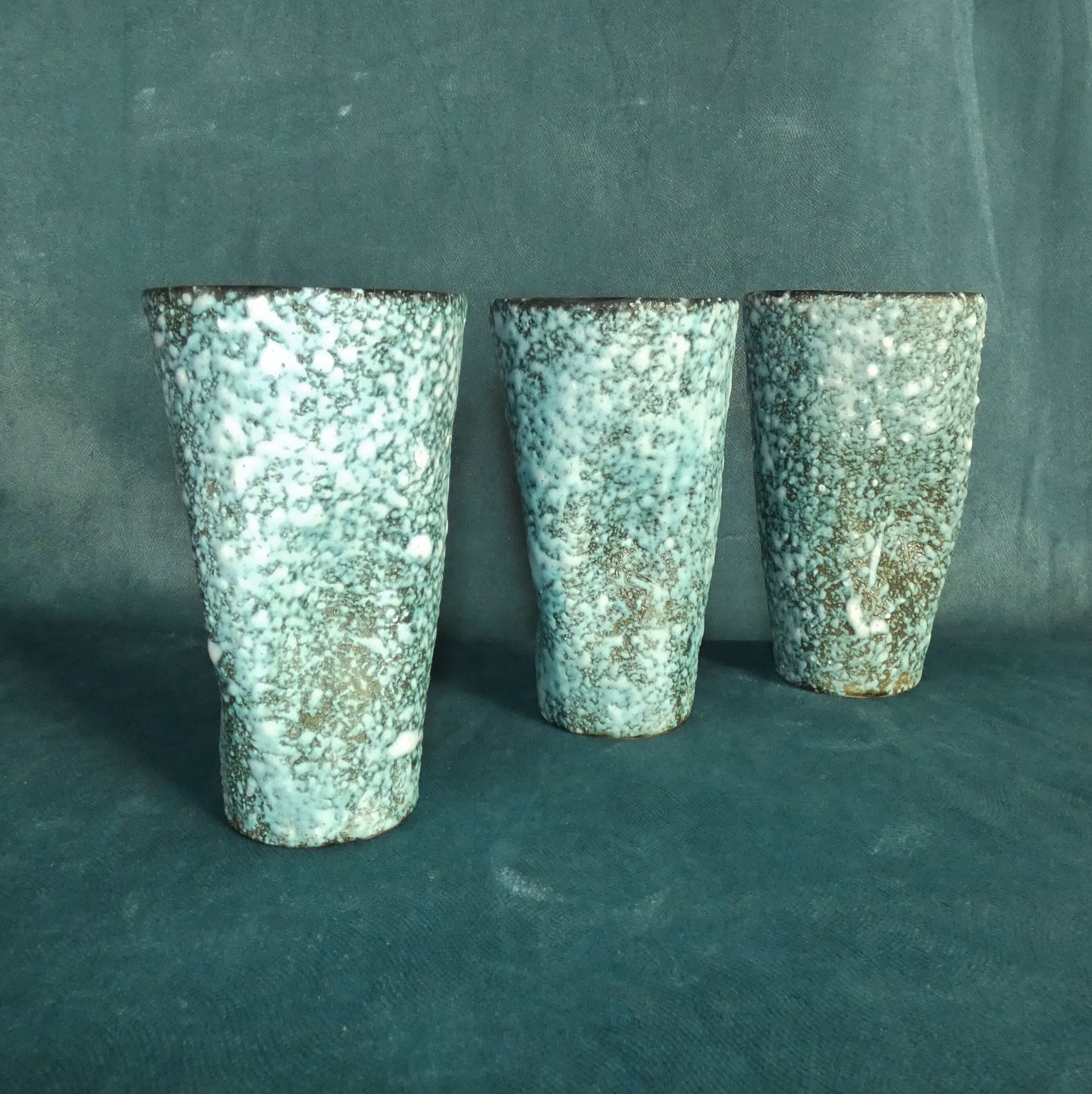 3 vases Ceramic Modernist Turquoise Free Form Nissy Annecy circa 1950