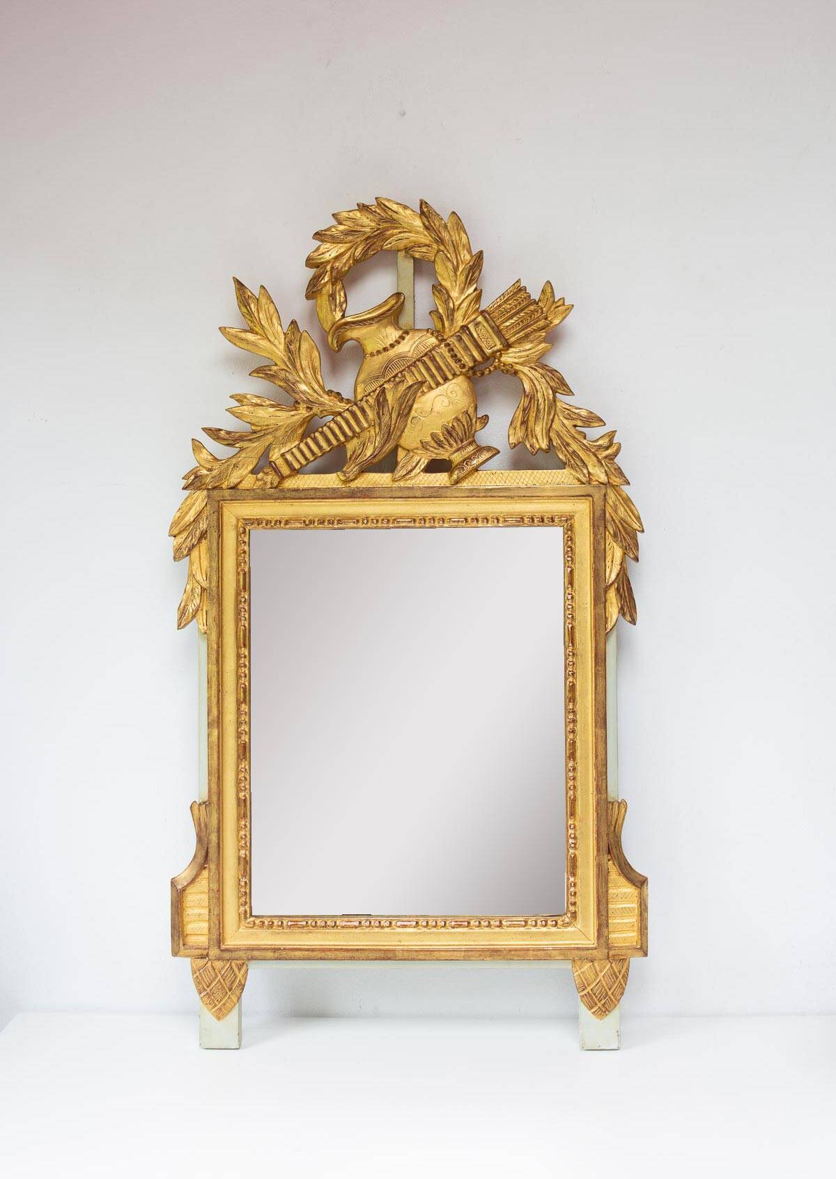 French gold mirror with a Louis XVI style pediment c. 1940/50 (95*54 cm)
