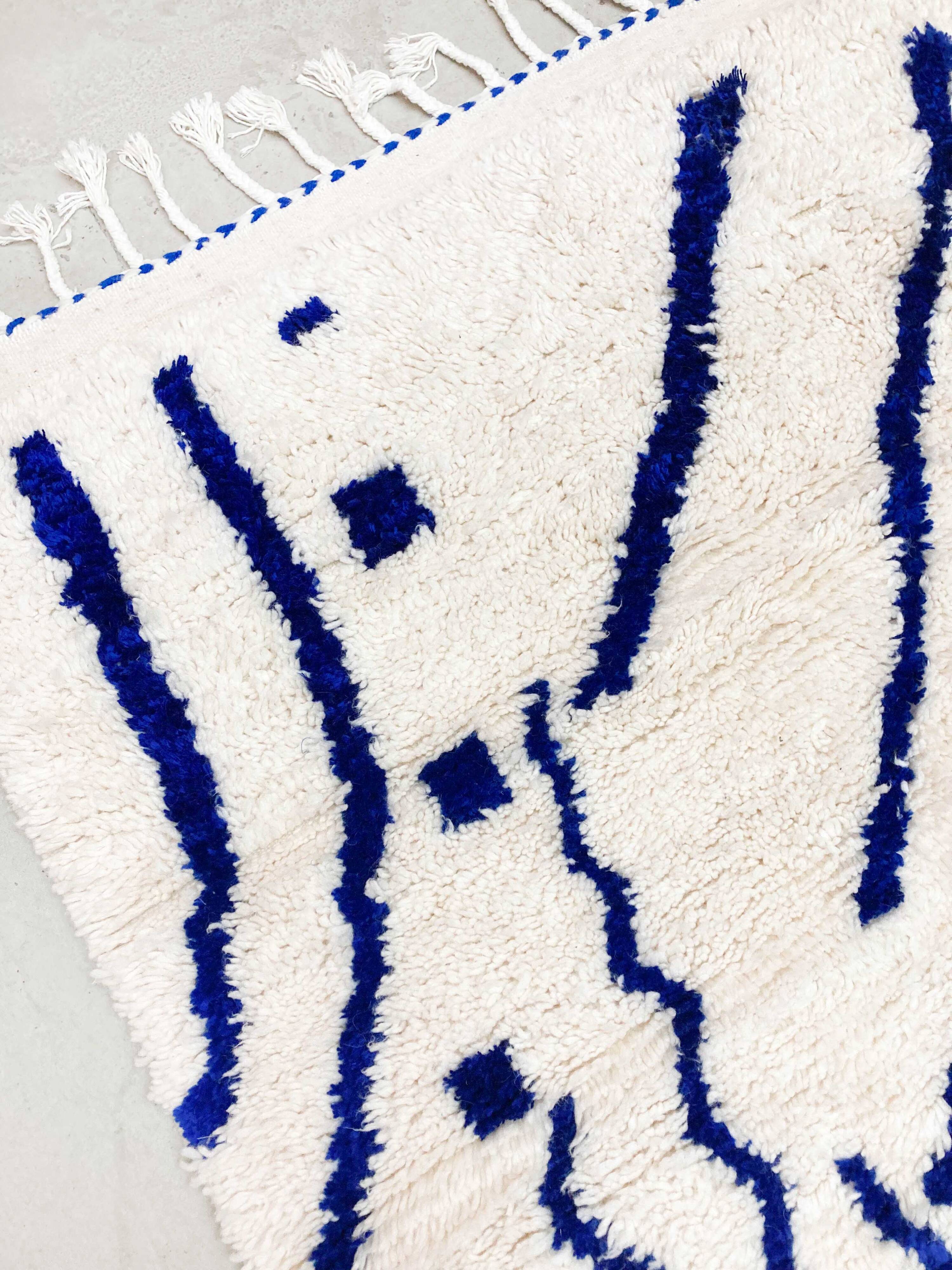 Azilal Moroccan Berber rug with majorelle blue patterns 2.53x1.45m new