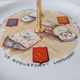 Limoges porcelain cheese service with drawing of regional cheeses and coats of arms 1 tray and 6 plates