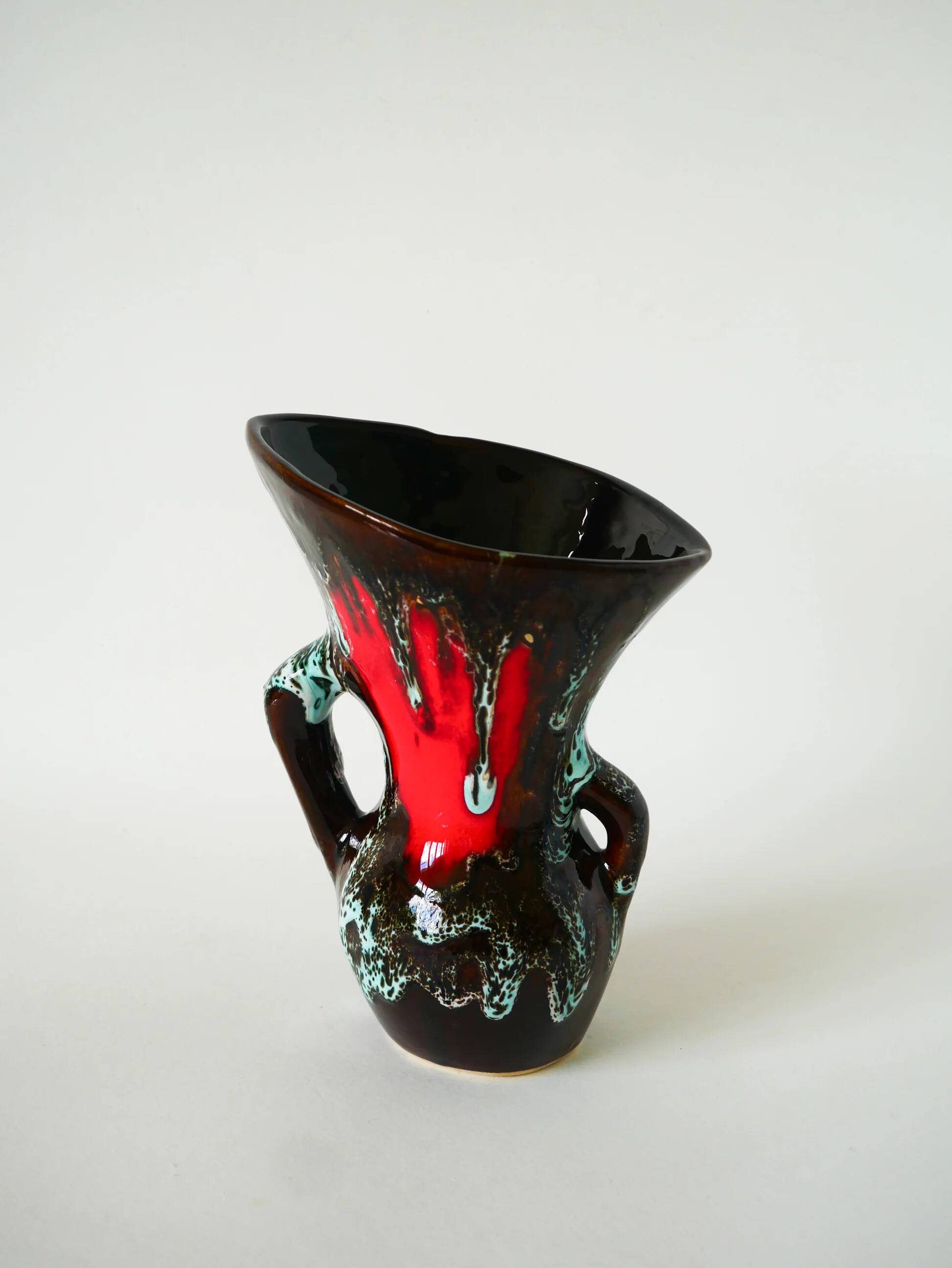 Ceramic vase, brown & red, 1970