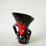 Ceramic vase, brown & red, 1970