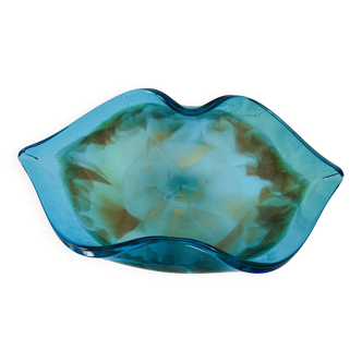 Blue and gold art deco glass dish