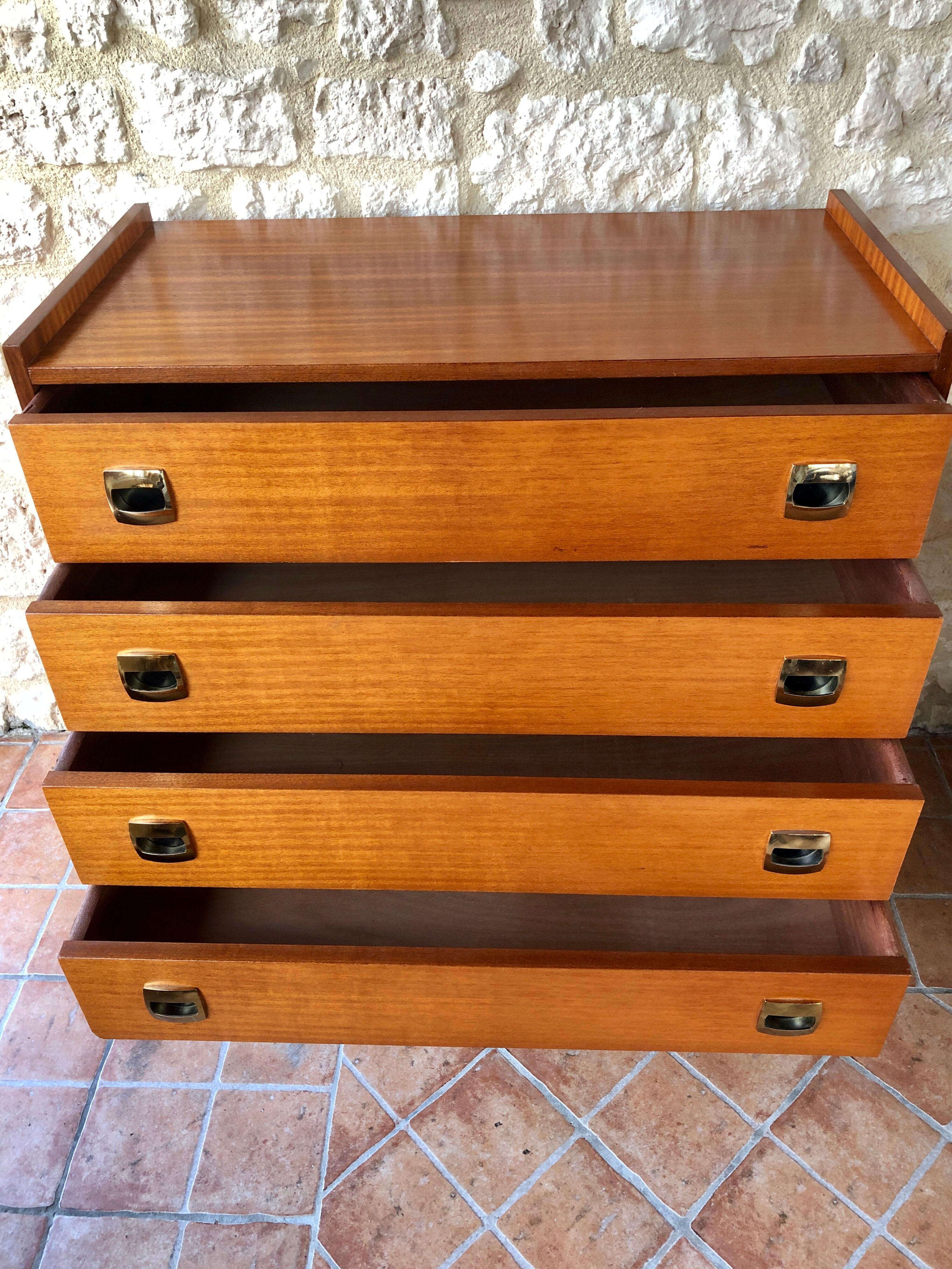 Vintage 60s chest of drawers has 4 drawers edited by Henri Couture