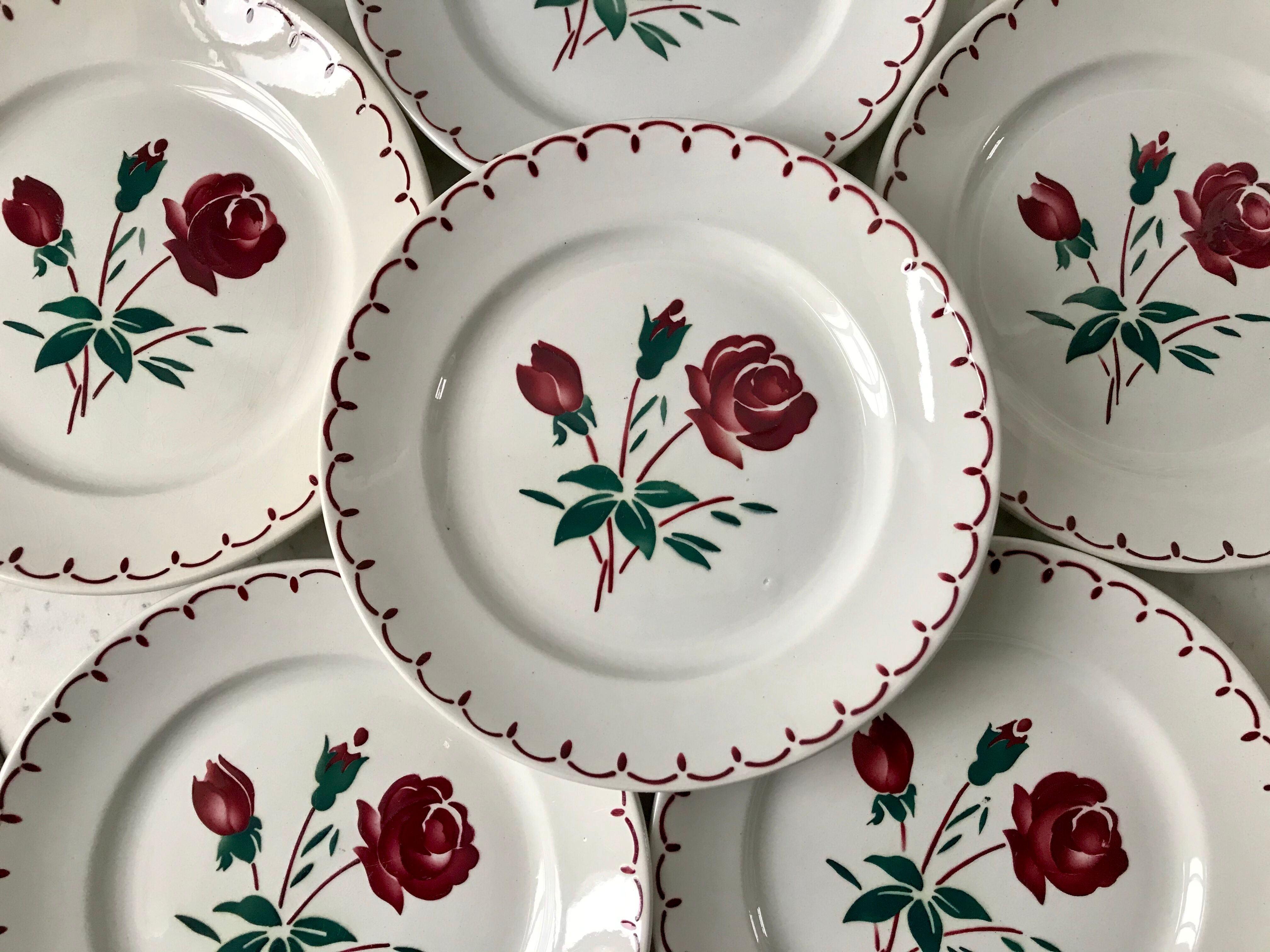 Set of 6 flat plates Badonviller model pinks 30s