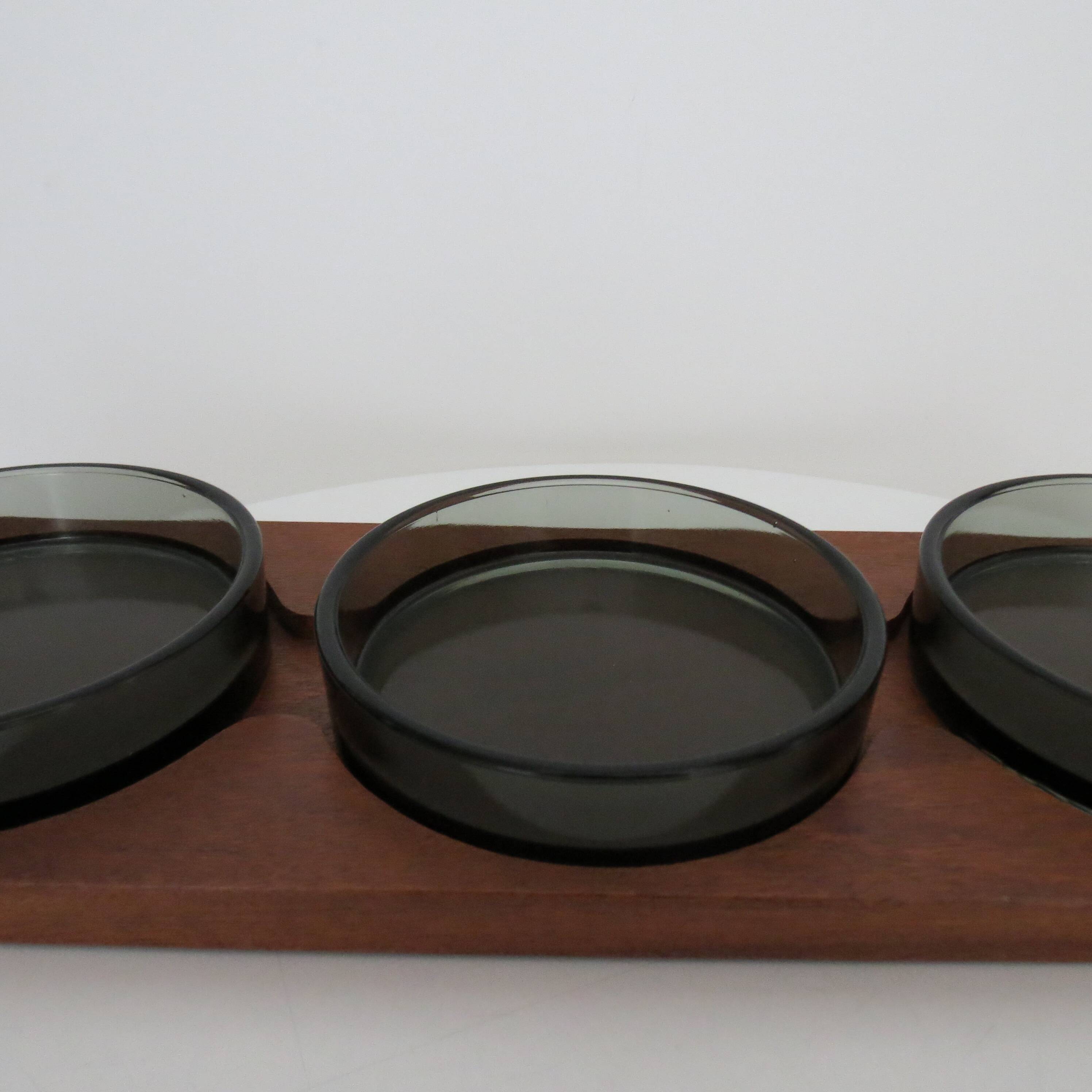 1960s  Mid Century Teak And Glass Serving Dishes on Tray
