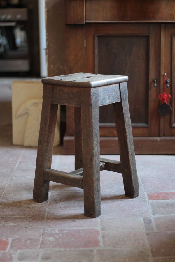 Tabouret vintage, tabouret bois en chêne massif, chaise d'appoint, déco