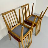 Set of 4 chairs in solid beech and vintage orange fabric, 70s design