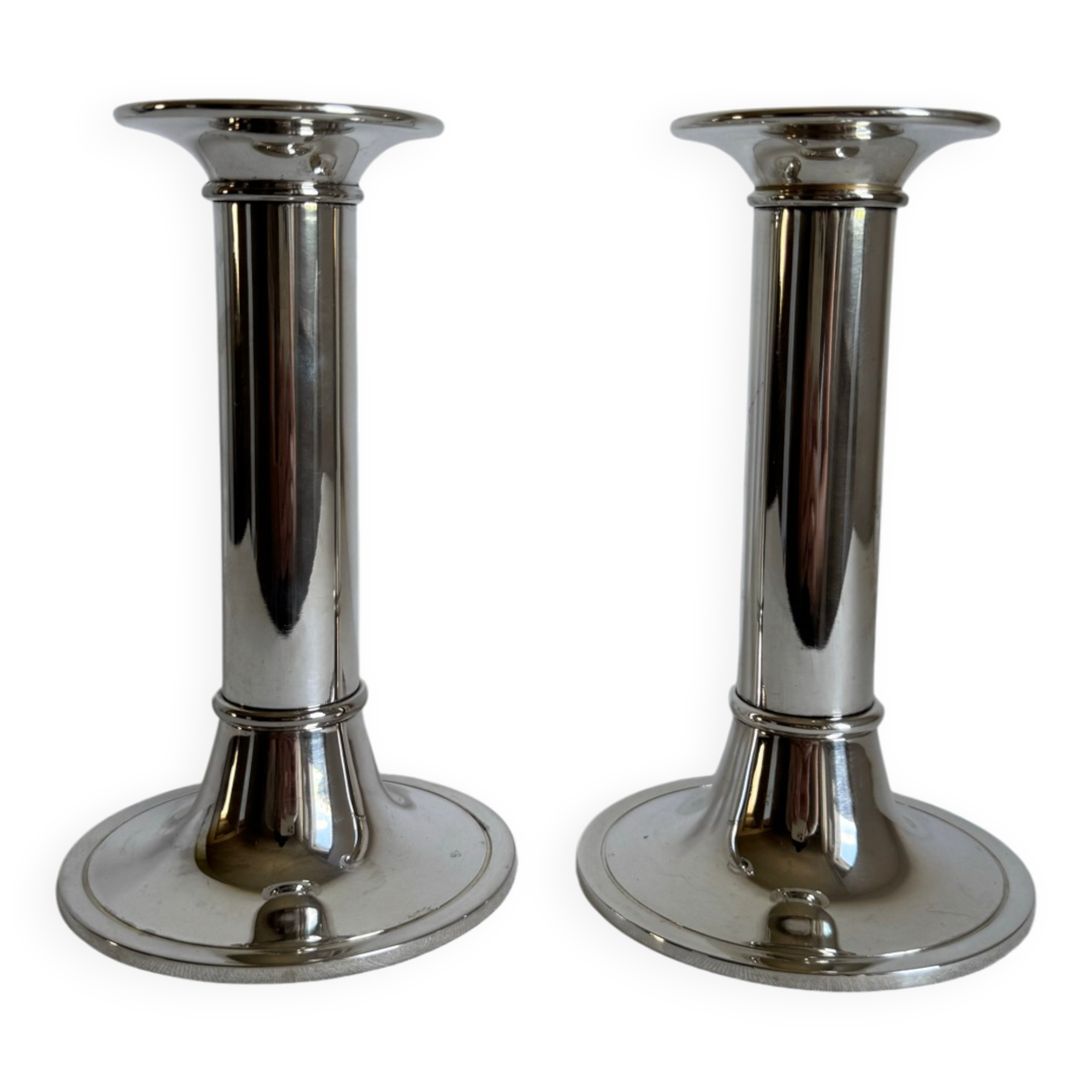2 Elegant Vintage Mid Century Modern Silver Plated Candlestick Holders