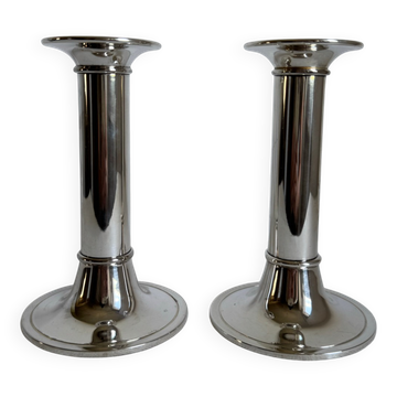 2 Elegant Vintage Mid Century Modern Silver Plated Candlestick Holders