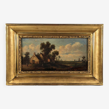 Godchaux. Oil on panel, animated landscape. 19th century