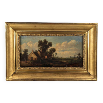 Godchaux. Oil on panel, animated landscape. 19th century