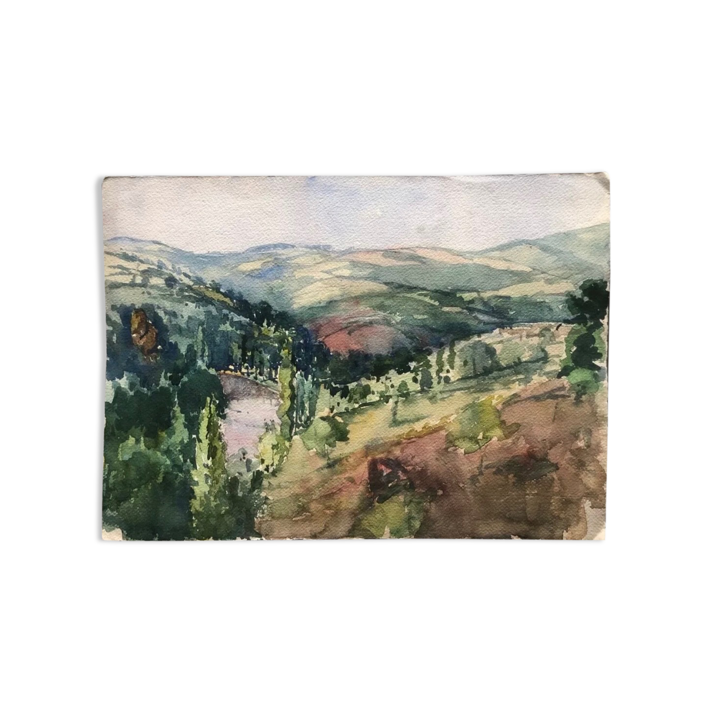 Painting watercolor painting South of France circa 1950