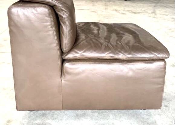 Vintage Scandinavian armchair in iridescent bronze leather, Ligne Roset chair.