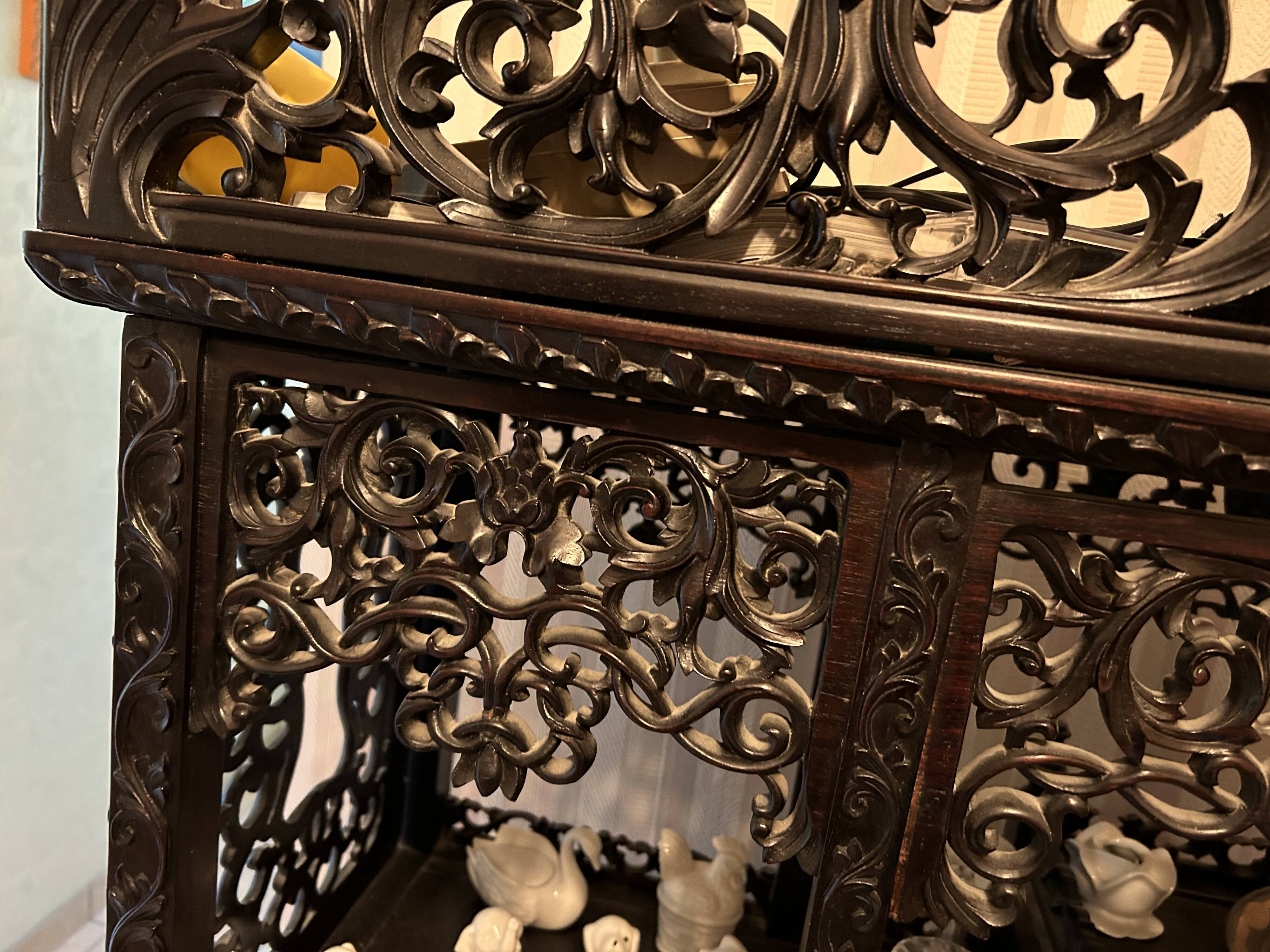 Richly carved antique Chinese display shelf – 19th century