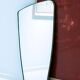 Contemporary rectangular mirror with rounded edges and embossed brass frame.