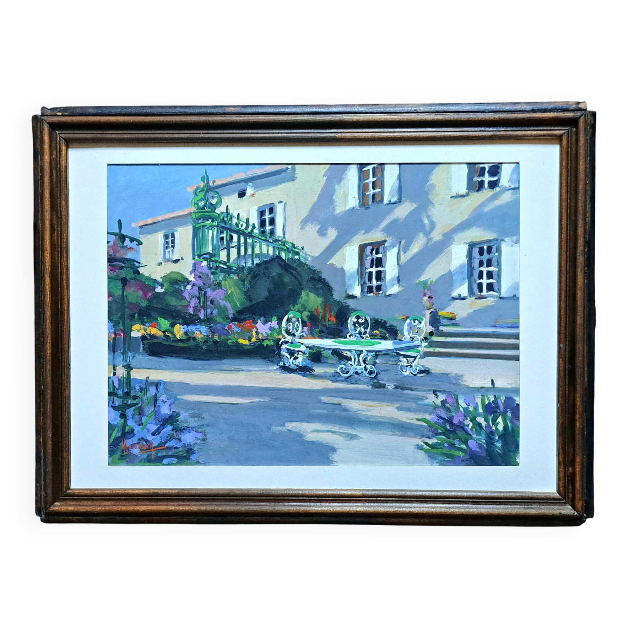 Double-sided Impressionist painting: watercolour + signed gouache