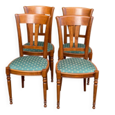 4 chaises de salle à manger en bois massif et tissu vert Louis Philippe 198
