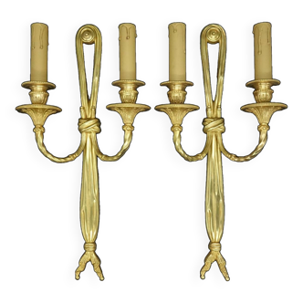 Pair of large sconces with Louis XVI style ribbons early 1900 - bronze